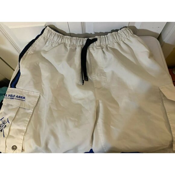 U.S. Polo Assn Men's Sz L Swim Trunks Board‎ Shorts White Blue Cargo - Picture 7 of 8